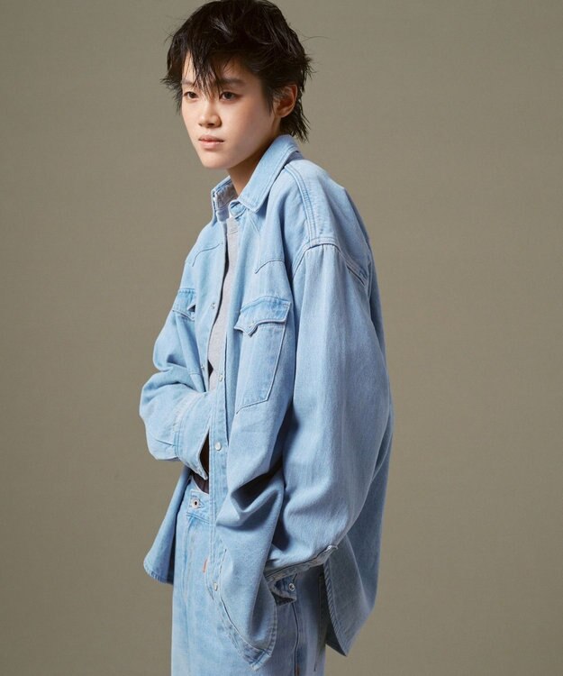 WEGO デニムウエスタンシャツ（LS） デニム淡加工色