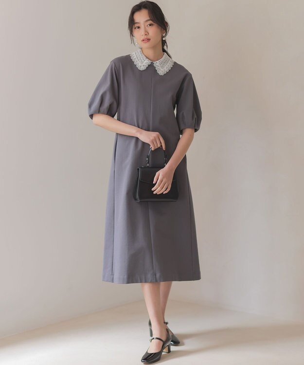 組曲 【2WAY】レース襟フレンチテリー ワンピース チャコールグレー系