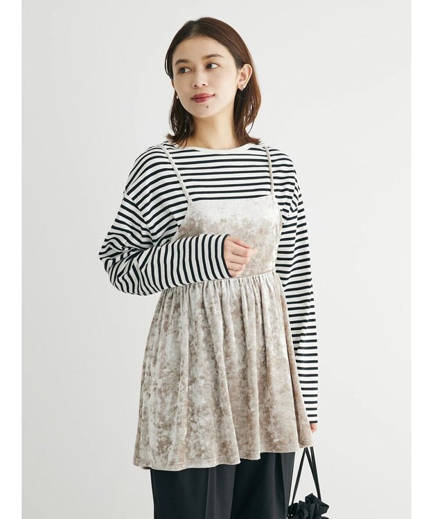 Green Parks ・ＥＬＥＮＣＡＲＥ　ＤＵＥクラッシュベロアキャミチュニック Beige