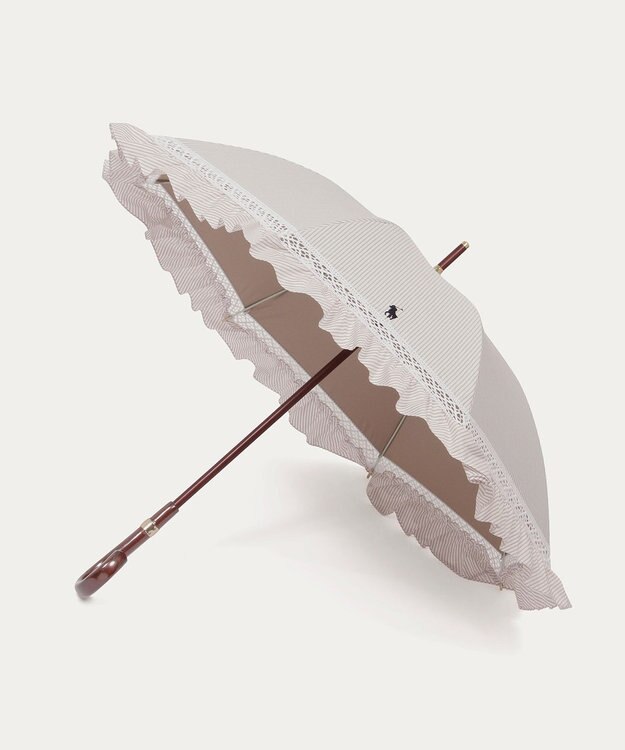 MOONBAT 【遮光/晴雨兼用日傘】POLO RALPH LAUREN(ポロ ラルフローレン) ストライプフリル 長傘 遮熱 UV ベージュ