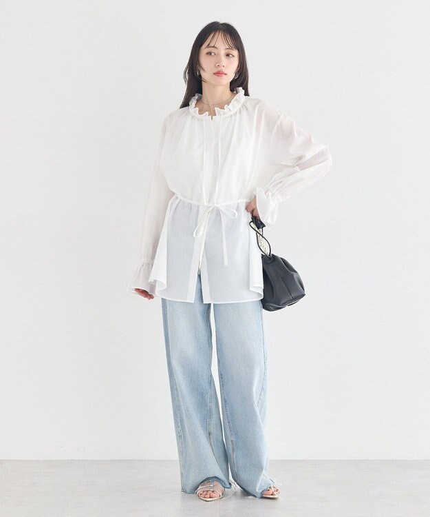 earth music&ecology 【イージーケア】TRキュプラダブルボタンフリルシャツ Off White