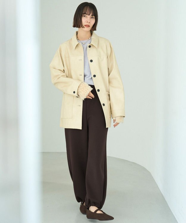 UNFILO L ベロアモール ハーフスリーブニット グレー