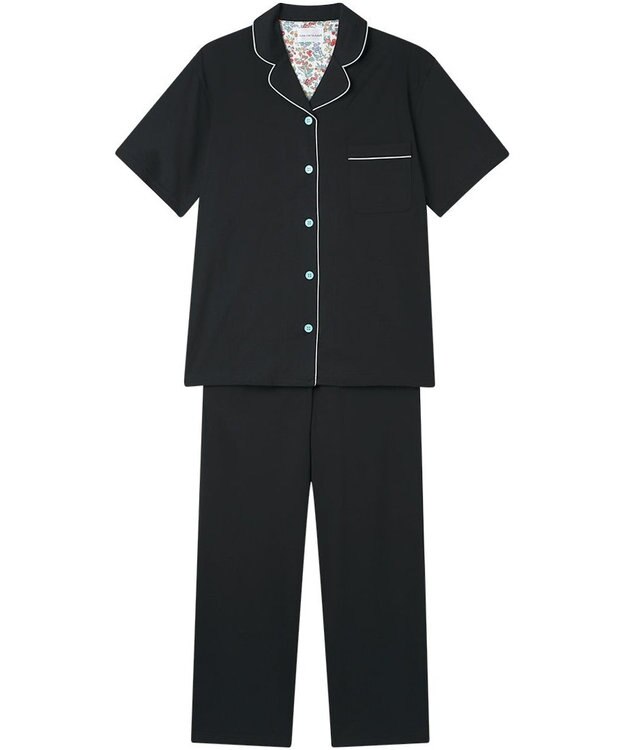 une nana cool 【綿100%】60/2 やわらか天竺 半袖開襟パジャマ MADE WITH LIBERTY FABRIC ブラック