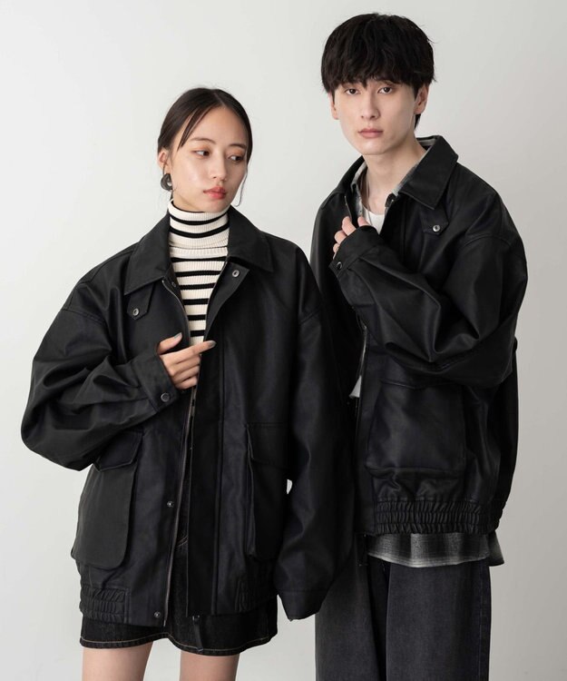 WEGO 【ユニセックス着用ITEM】エコレザー2WAYフライトジャケット ブラック