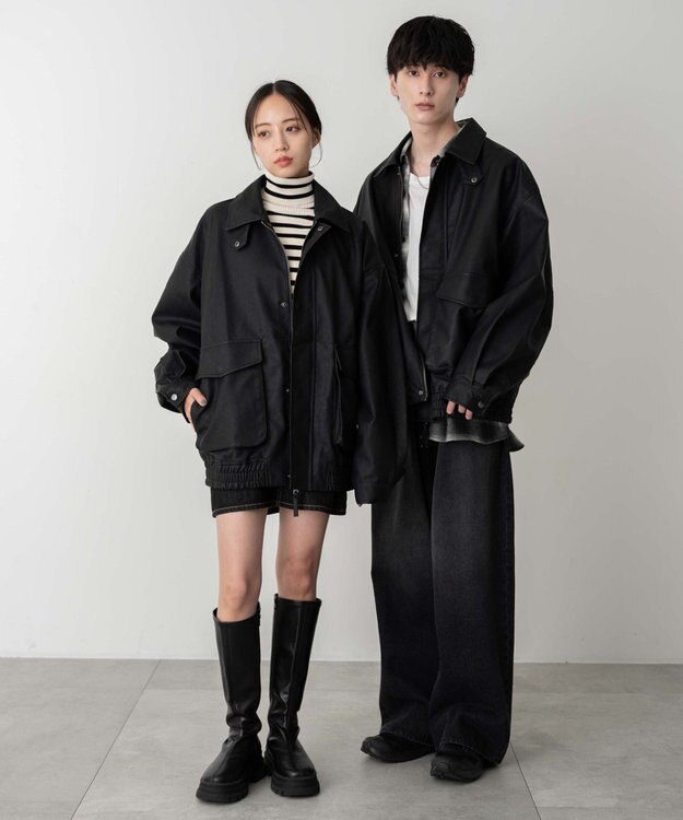 WEGO 【ユニセックス着用ITEM】エコレザー2WAYフライトジャケット ブラック