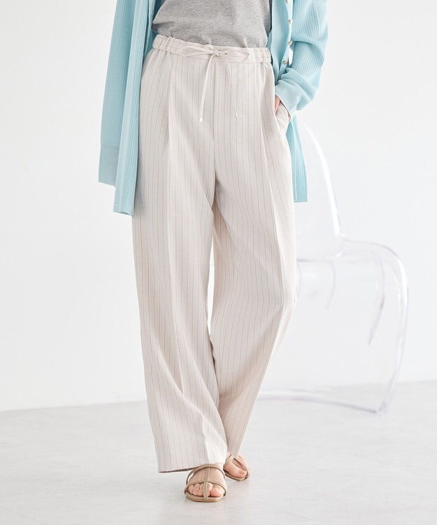 earth music&ecology 【セットアップ対応】リネンライクリラックスパンツ Stripe Ivory