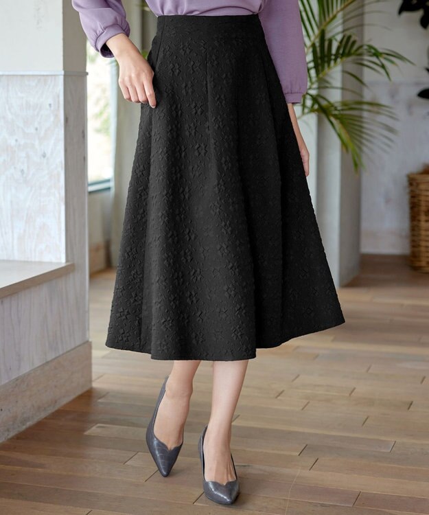 Tiaclasse 【洗える】ふくれジャガードタックフレアスカート ブラック