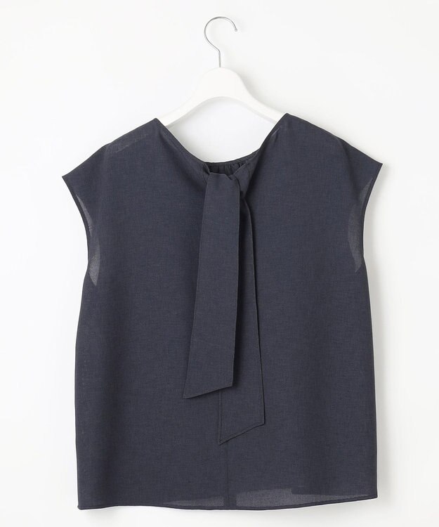 自由区 S 【洗える】ラスティックメッシュバックボウタイ ブラウス ネイビー