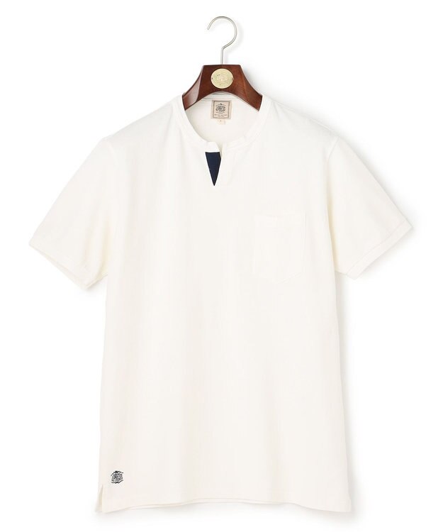 J.PRESS MEN コットンカノコ キーネックポケット Tシャツ ホワイト系