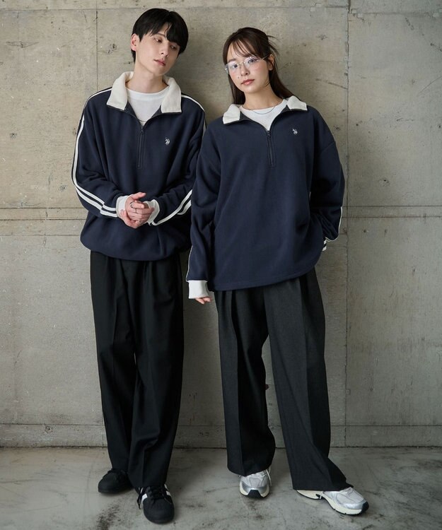 WEGO 【ユニセックス着用ITEM】USPOLOフリースハーフジッププルオーバー ネイビー