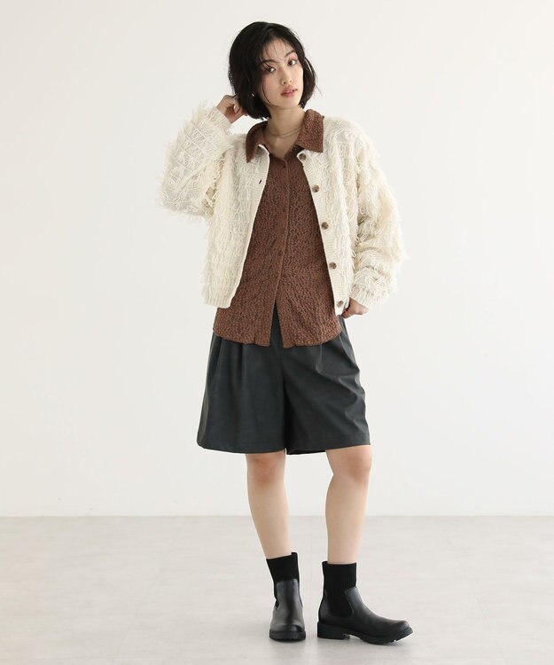 Green Parks レザーライクショートパンツ Black