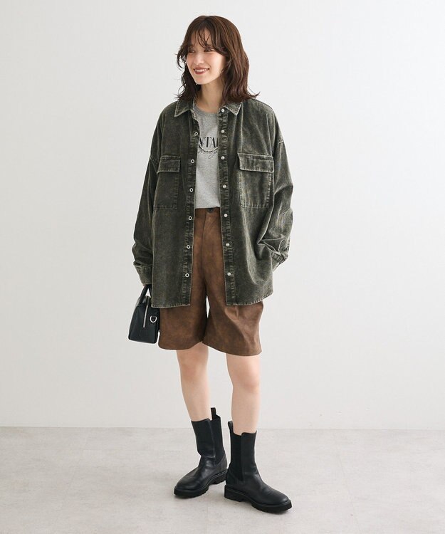 Green Parks レザーライクショートパンツ Brown