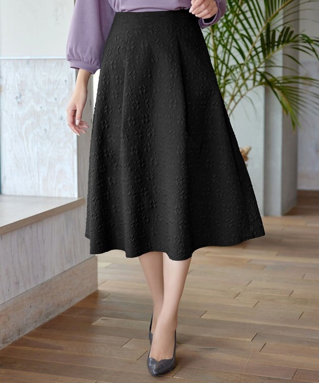Tiaclasse 【洗える】ふくれジャガードタックフレアスカート ブラック