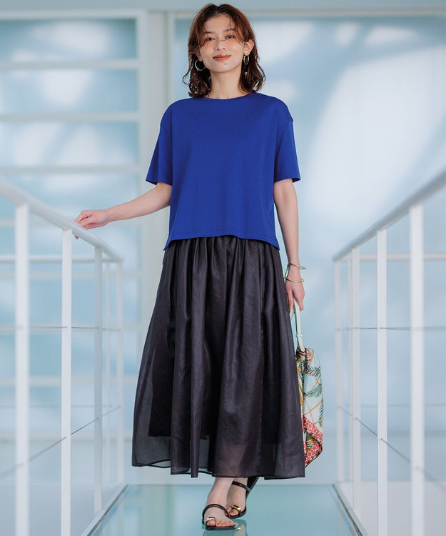 23区 L 【接触冷感/洗える】シアーフィルム フレアスカート ダークブラウン系