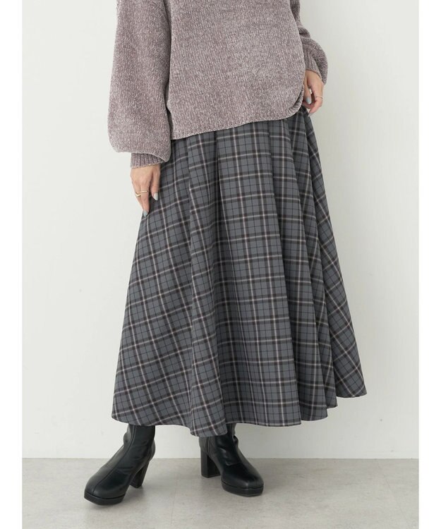earth music&ecology チェックフレアスカート Check Gray