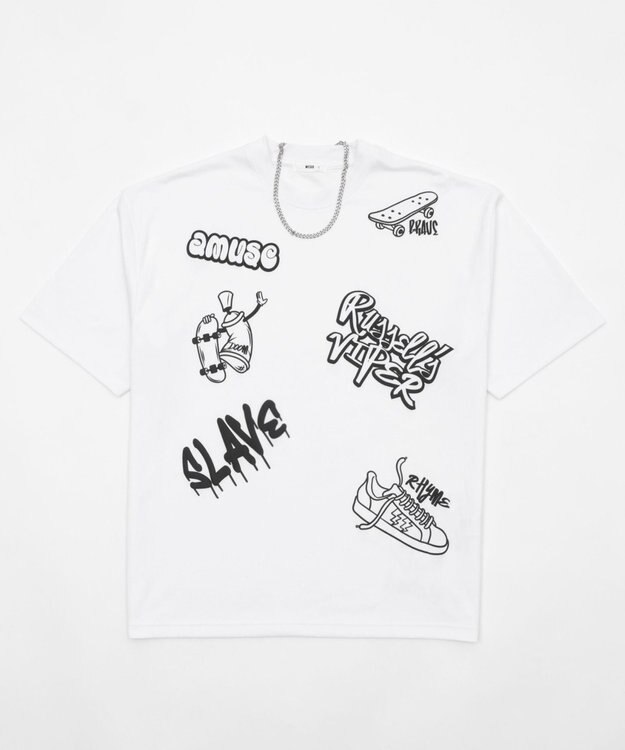 WEGO アクセ付きラフガキグラフィックT（SS） ホワイト