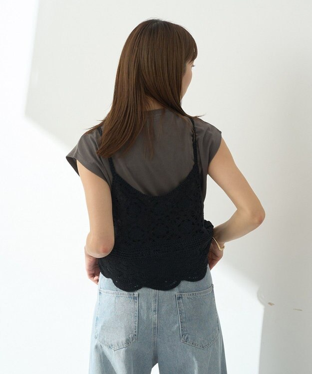 earth music&ecology ＳＥＴ２点　クロシェキャミ＋ノースリーブプルオーバー Black