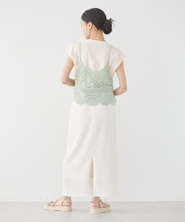 earth music&ecology ＳＥＴ２点　クロシェキャミ＋ノースリーブプルオーバー Light Khaki