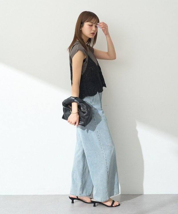 earth music&ecology ＳＥＴ２点　クロシェキャミ＋ノースリーブプルオーバー Black