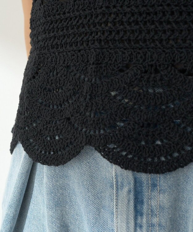 earth music&ecology ＳＥＴ２点　クロシェキャミ＋ノースリーブプルオーバー Black