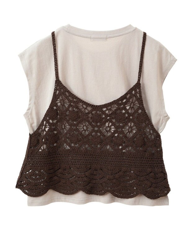 earth music&ecology ＳＥＴ２点　クロシェキャミ＋ノースリーブプルオーバー Brown