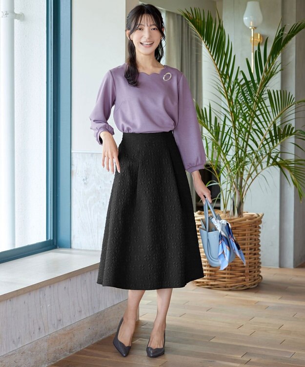 Tiaclasse 【洗える】ふくれジャガードタックフレアスカート ブラック