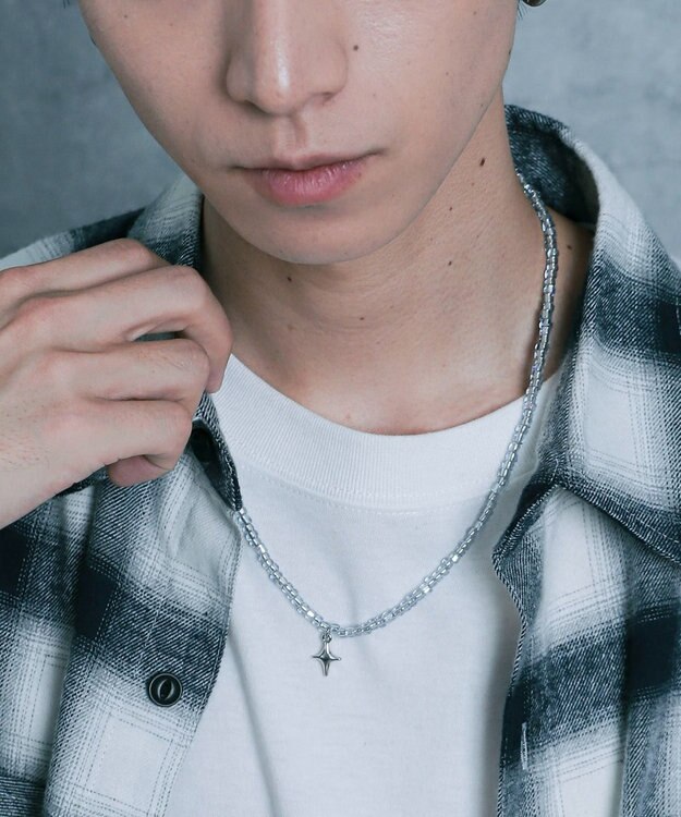 WEGO Mメタルモチーフビーズネックレス ライトグレー