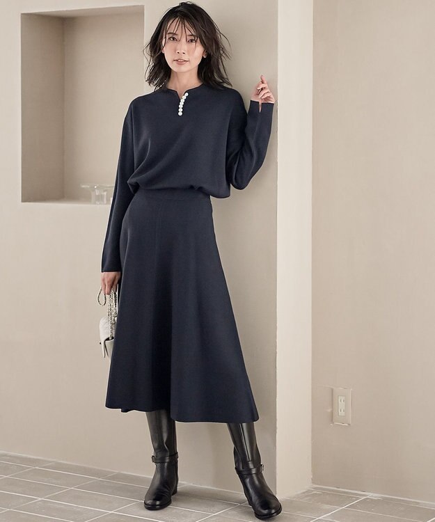 23区 ウールブレンド ニットスカート ネイビー系