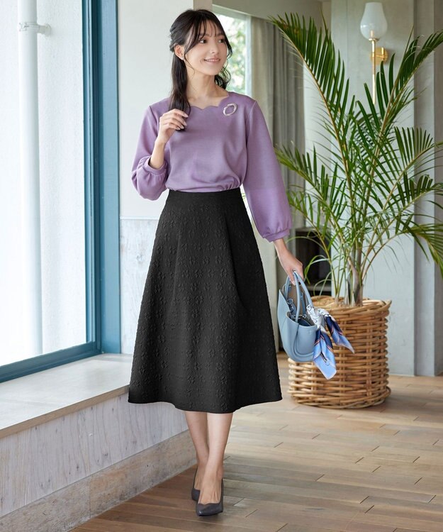 Tiaclasse 【洗える】ふくれジャガードタックフレアスカート ブラック