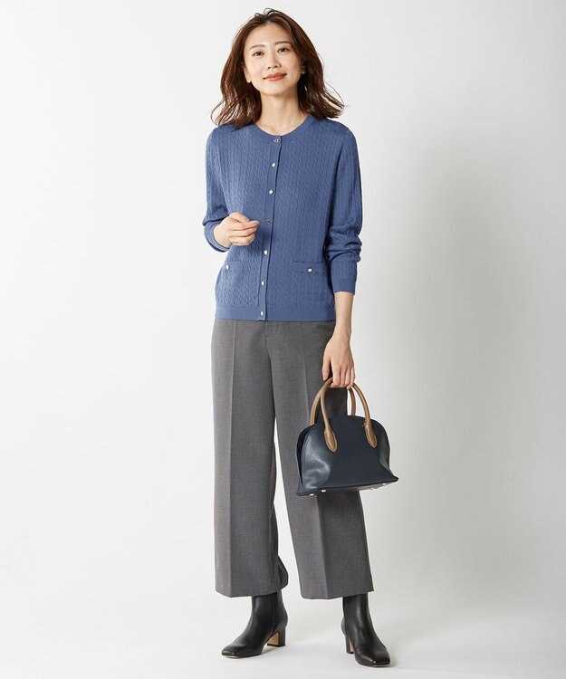 J.PRESS LADIES 【洗える】KNIT BASIC ミディ丈 カーディガン ダルブルー系
