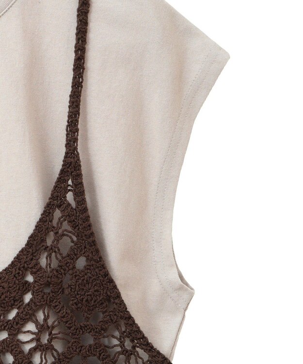 earth music&ecology ＳＥＴ２点　クロシェキャミ＋ノースリーブプルオーバー Brown