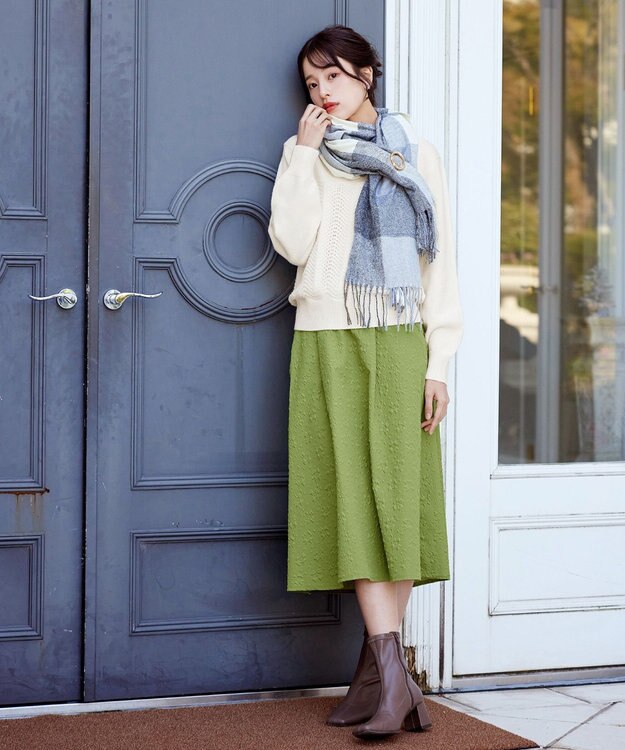 Tiaclasse 【洗える】ふくれジャガードタックフレアスカート グリーン