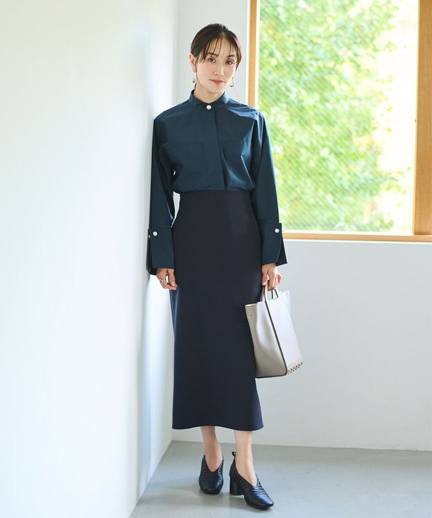 #Newans 【セレモニーにも】パールボタンビッグシャツ ネイビー系