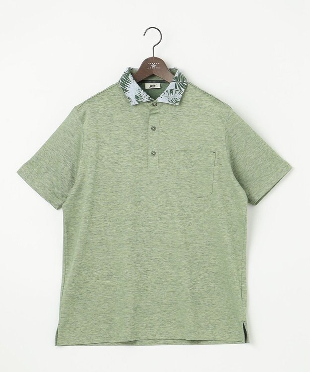 JOSEPH ABBOUD 【キングサイズ・吸水速乾】リネンハニカム ポロシャツ(リーフ柄） 黄緑系