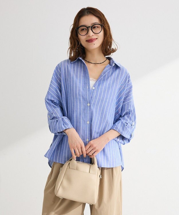 Green Parks 綿麻混シャツ Sax