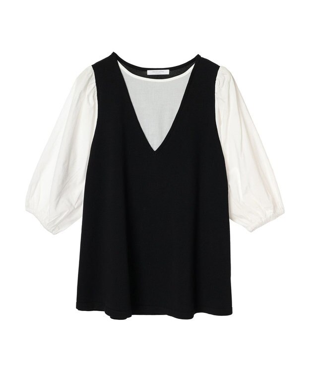 Green Parks ベスト風ドッキングニットプルオーバー Black