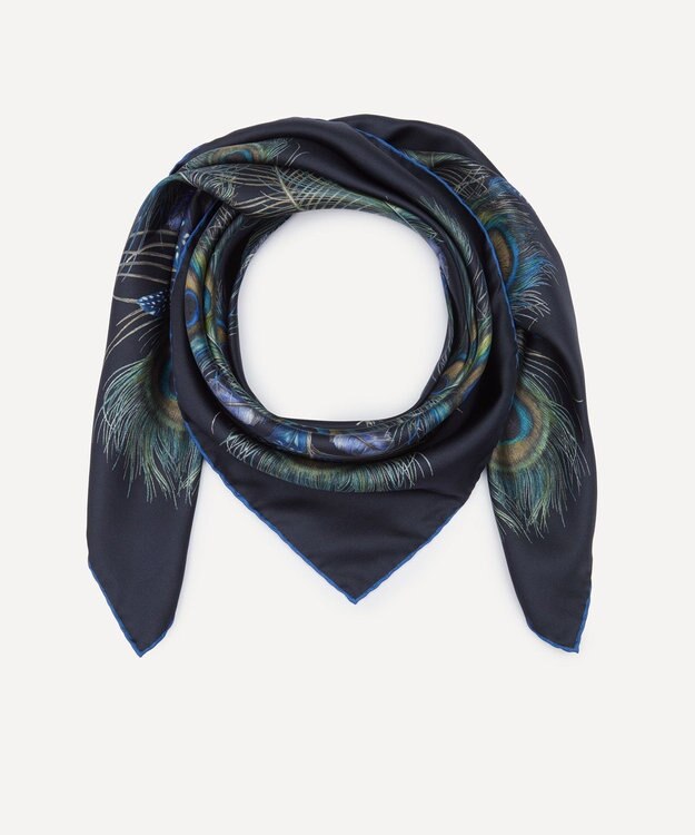 LIBERTY. ピーコック マナー プリューム シルクスカーフ 90 ネイビー