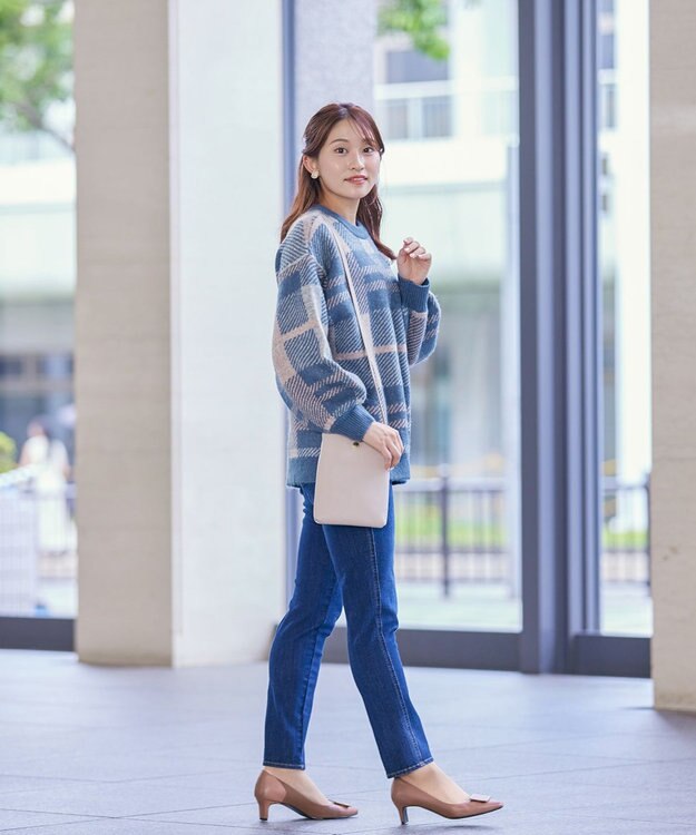 Tiaclasse 【洗える】チェック柄プルオーバーニット ブルー