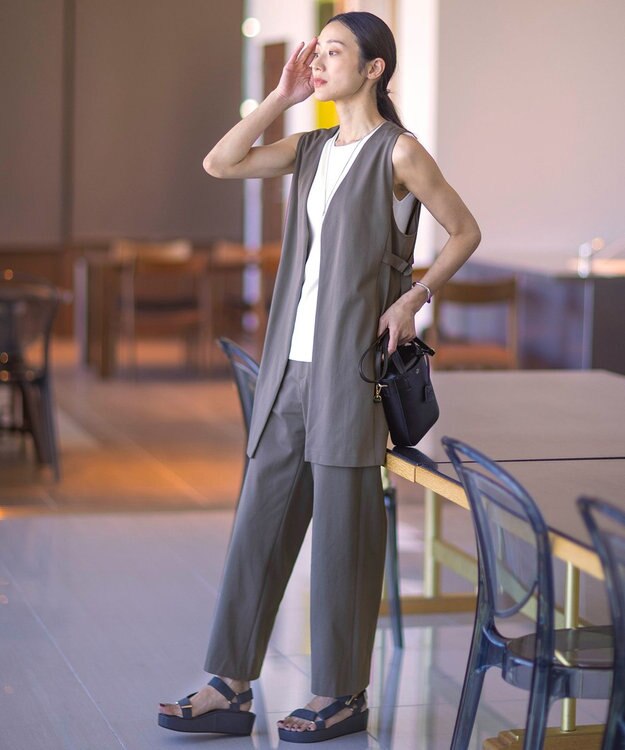 J.PRESS LADIES L リネンライクジャージー ロング ジレ スレート系