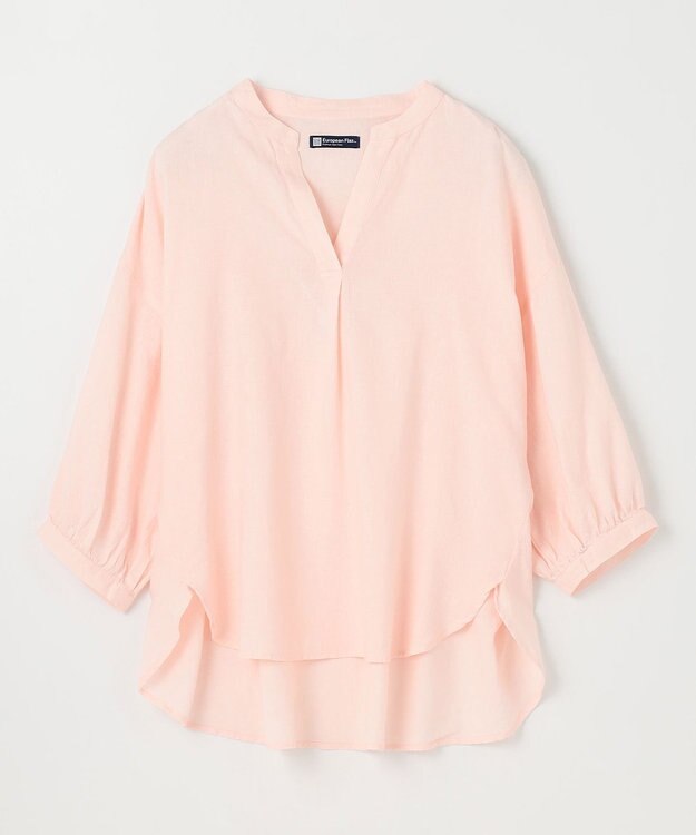 ANY L 【手洗い可能】ヨーロピアンリネンスキッパーネックブラウス ピンク