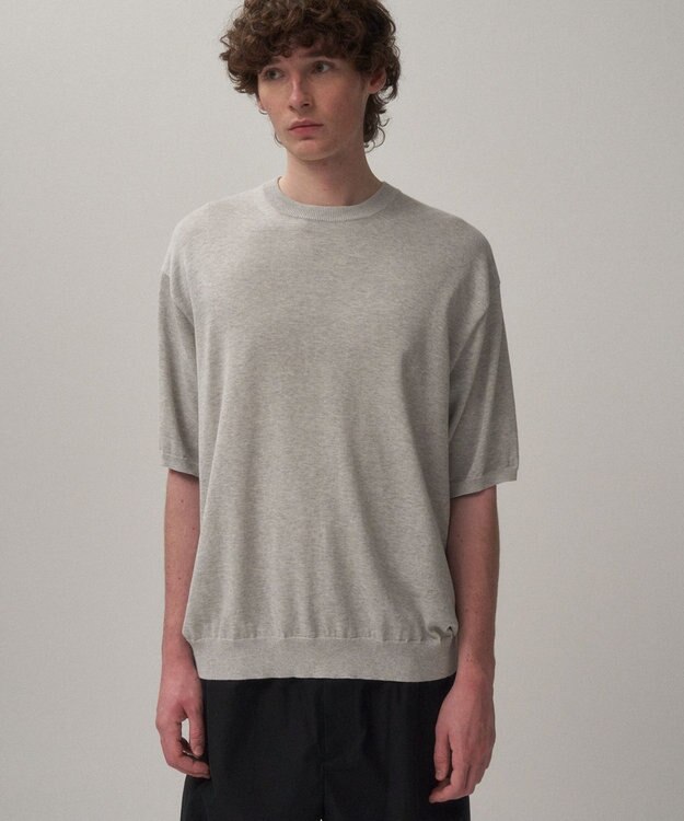 ATON COTTON WASHI KNIT | ハーフスリーブクルーネックセーター - UNISEX TOP GRAY