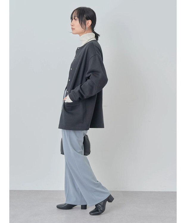 Green Parks 裏起毛ミディ丈ドットボタンカーディガン Black