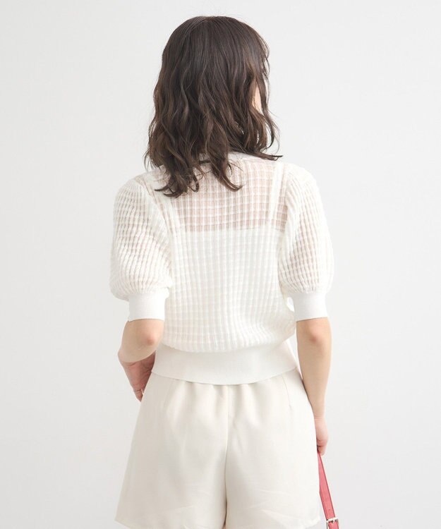 earth music&ecology シアーチェックカーディガン Ivory