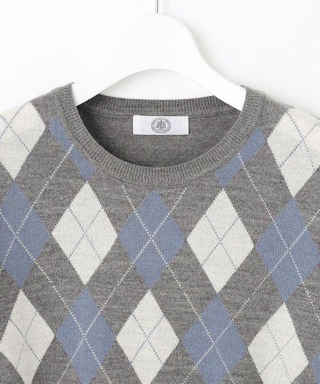 J.PRESS LADIES 【洗える】アーガイルツイン ニット グレー系