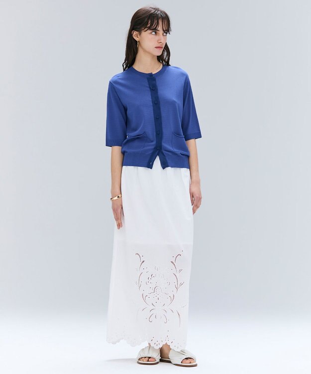 BEIGE， 【洗える】GALLERIA / コットンエンブロイダリーIラインスカート White