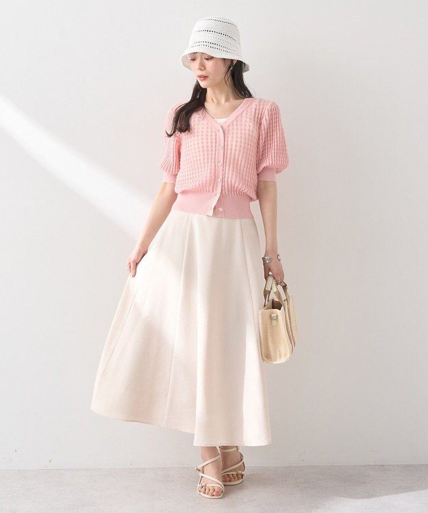 earth music&ecology シアーチェックカーディガン Pink