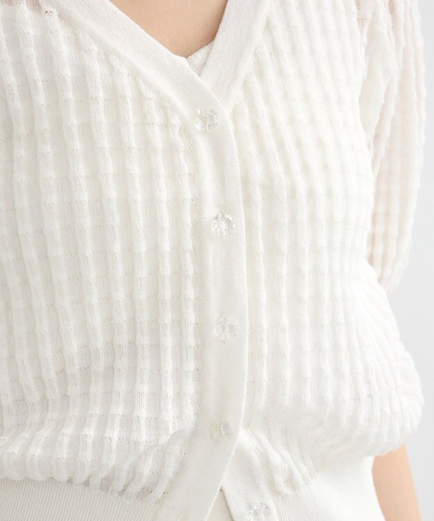 earth music&ecology シアーチェックカーディガン Ivory