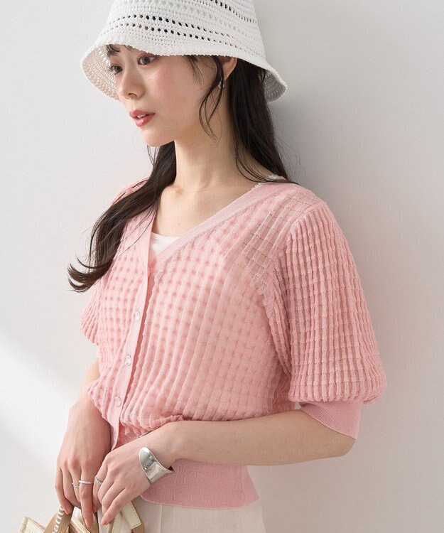 earth music&ecology シアーチェックカーディガン Pink