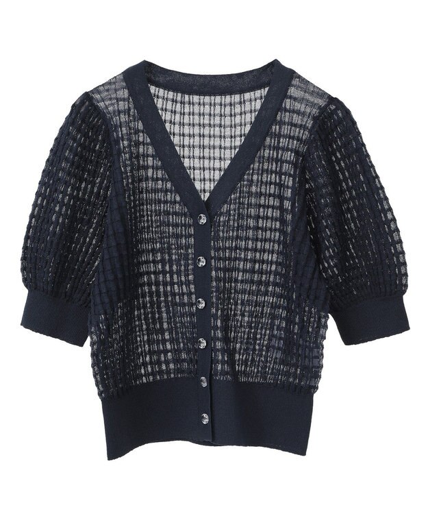 earth music&ecology シアーチェックカーディガン Navy