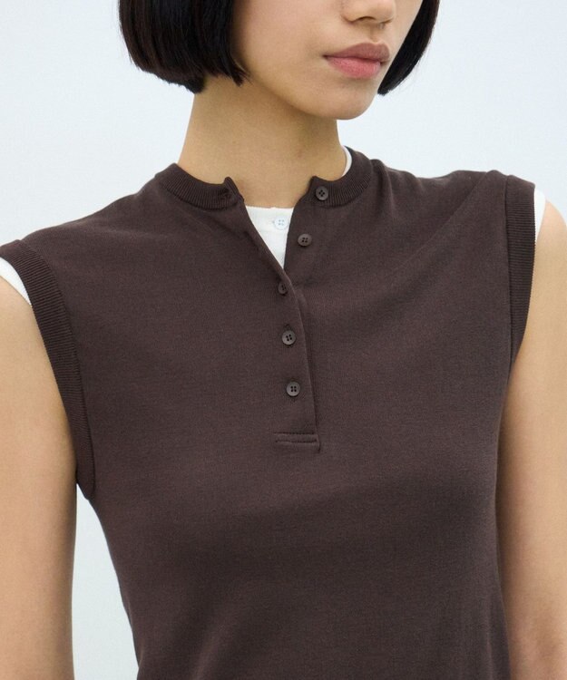 ATON FRESCA CIRCULAR RIB | ヘンリーネックプルオーバー DARK BROWN